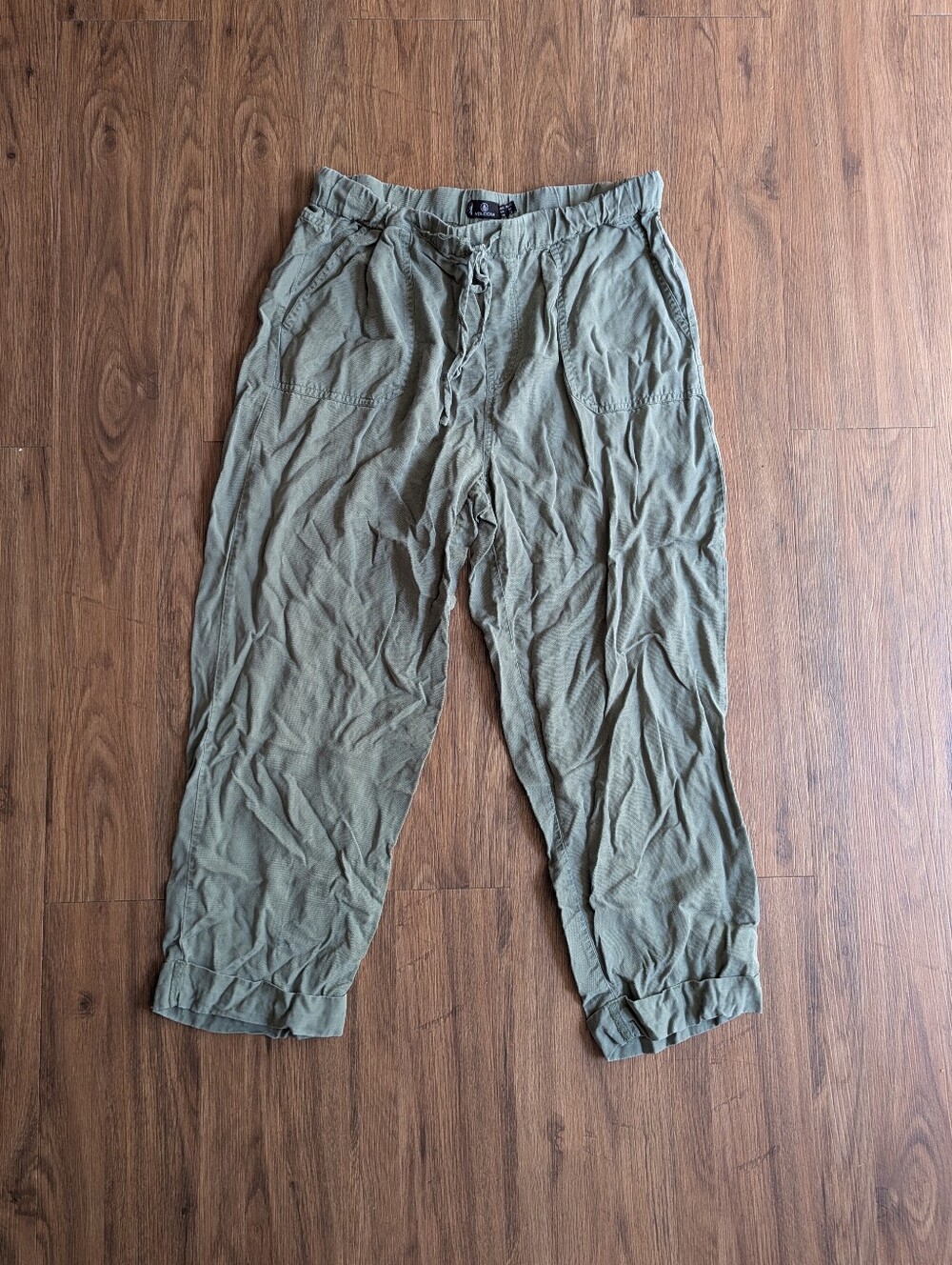 Volcom Olive Green Cargo Drawstring Pants Sz M/8 - Picture 1 of 8